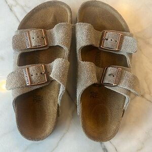 Birkenstock Kids Arizona Suede Leather—Taupe
